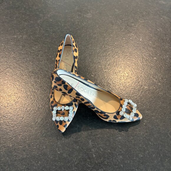 Sole Society Leopard Print Heels with Crystal Buckle | Women’s Size 7 - Picture 1 of 3